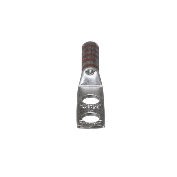 Two-Hole Compression Lug, 2 AWG Max, Long Barrel, Copper, Brown